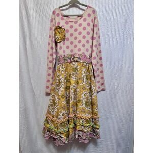 Girl's Mustard Pie‎ Floral, Pink Polka Dot, Ruffled Dress Size 12, See Photos
